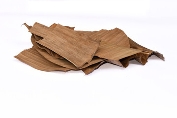 Banana leaves (Musa paradisiaca L) on white background, Dry leaves