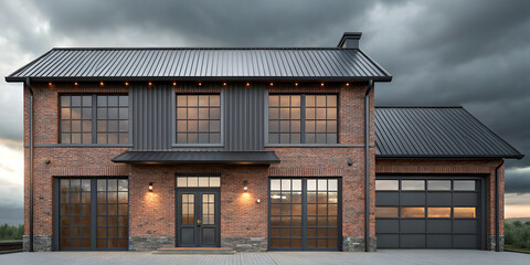 Industrial style duplex home exterior showcasing raw materials and bold architectural character