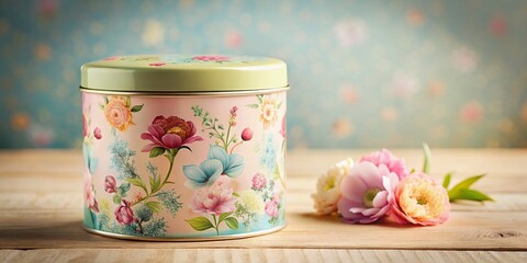 Pastel Container with Delicate Floral Illustrations - Minimalist Home Decor