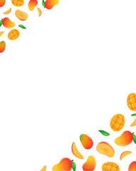 マンゴー 水彩 手描きイラスト 縦フレーム、夏のチラシ・ポスター・Webデザインに使える装飾イラスト素材