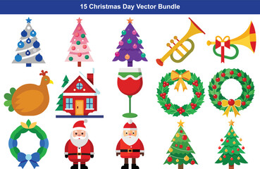 Collection of festive christmas and holiday vector illustrations