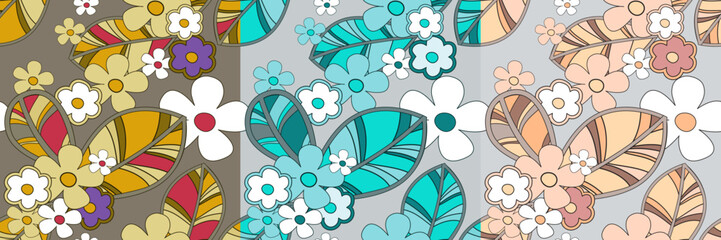 Retro floral vector background. Vintage groovy flowers. Modern pattern design for textile, wrapping paper