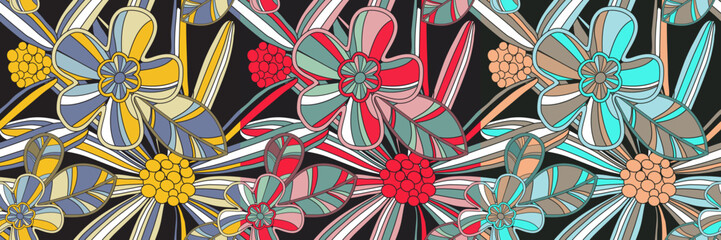 Retro floral vector background. Vintage groovy flowers. Modern pattern design for textile, wrapping paper
