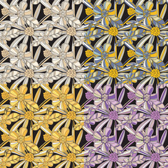 Retro floral vector background. Vintage groovy flowers. Modern pattern design for textile, wrapping paper