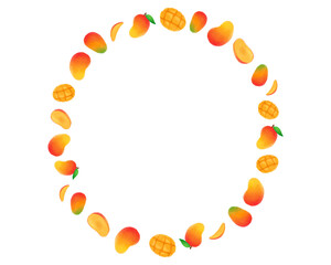 マンゴー 水彩 手描きイラスト 円フレーム 夏のチラシ・ポスター・Webデザインに使える装飾イラスト素材