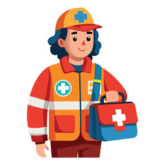 Cartoon builder with clipboard and wrench wearing helmet working in construction industry