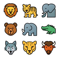 Obraz premium diverse wild animal cartoon icons collection