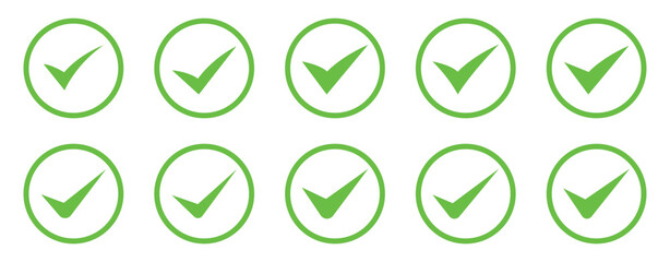 Vector of Green check mark, isolated tick symbols, checklist signs, and an approval badge. Flat and modern checkmark design, vector illustration.