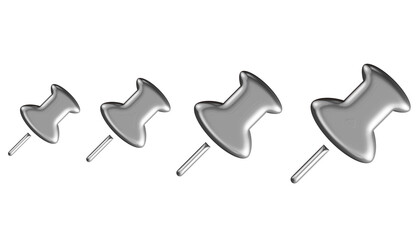 Four Chrome Push Pins on Transparent Background – High-Quality Clipart for Office Supplies, School Projects, Bulletins, Stationery, and Design Use