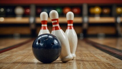 bowling ball and pins on white background
