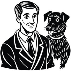 Man with dog cartoon smiling pet vector illustration