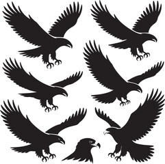 Majestic Eagle and Bird Shadow Forms — Bold Silhouette Vector IconsMajestic Eagle and Bird Shadow Forms — Bold Silhouette Vector Icons