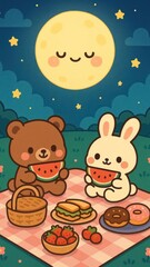 Naklejka premium Cute picnic under moonlight
