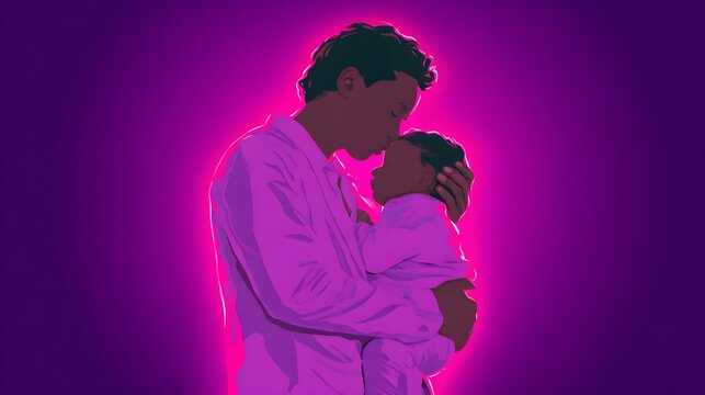 Loving father holding a child close.