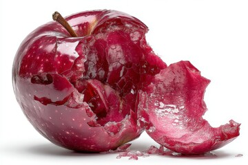 Obraz premium Crisp red apple with a bite taken out, revealing its juicy interior in a close-up view