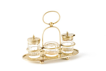 victorian edwardian English antique silver plate cruet condiment stand set with glass pots