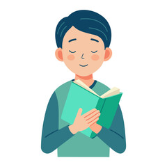 Person reading a teal book color vector illustration