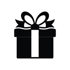 Gift Box Silhouette with Ribbon Bow Icon on  white background.