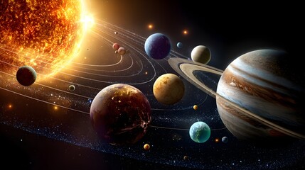 Venture into the cosmos with this stellar view of our solar system's sun and planets, perfect for education, science, or cosmic backgrounds.