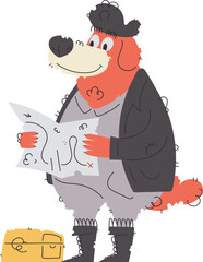 Dog Traveler with Map, Suitcase, and Boots. A Whimsical Adventure Illustration.