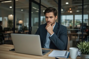 Businessman Happy Working Laptop Office Smiling Professional Corporate Executive Success Achievement Productivity Workplace Modern Technology Positive

