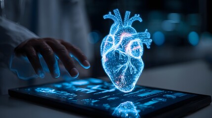 Holographic heart displayed on a digital tablet.