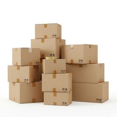 Stacked Cardboard Boxes for Shipping and Storage on White Background
