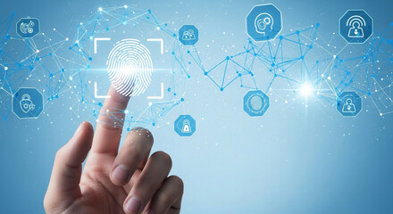 Fingerprint scanning technology with network connections and data protection icons