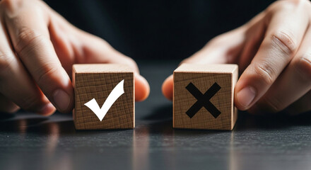 Choosing between yes or no with wooden blocks, decision making concept