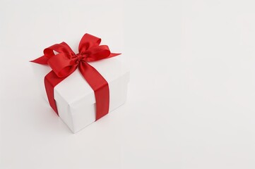 Gift Box White Red Ribbon Bow Present Holiday Christmas Birthday Celebration Surprise Wrapping Package Festive Giving Generosity Love Thoughtful
