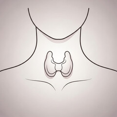 The image is a simple line drawing of a human neck, focusing on the thyroid gland located in the throat. This educational illustration highlights thyroid anatomy and its physiological importance.