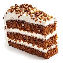 Layered Carrot Cake Slice with Cream Cheese Frosting and Walnut Topping
