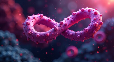 double helix or virus structure in pink purple colors. Scientific medical illustration for genetics, microbiology and biotechnology concepts.