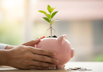 hand holding a piggy bank