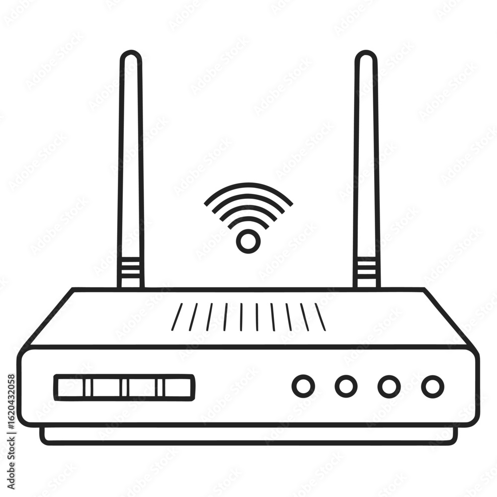 Poster outline vector illustration of a wi fi router a modern wireless internet device isolated on white ba