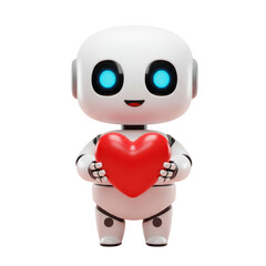 Cute robot holding a red heart isolated PNG with Transparent Background