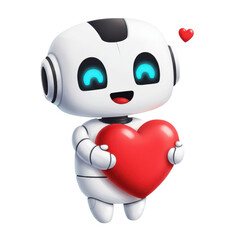 Cute robot holding a red heart with love isolated PNG with Transparent Background