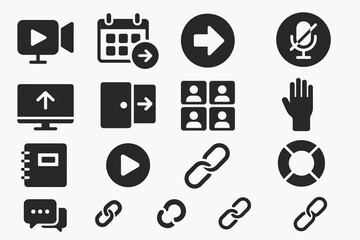Multimedia, communication solid icon set. essential symbols for digital platforms
