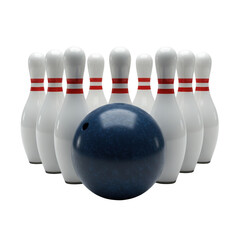 Bowling ball and bowling pins ready for a strike isolated PNG with Transparent Background