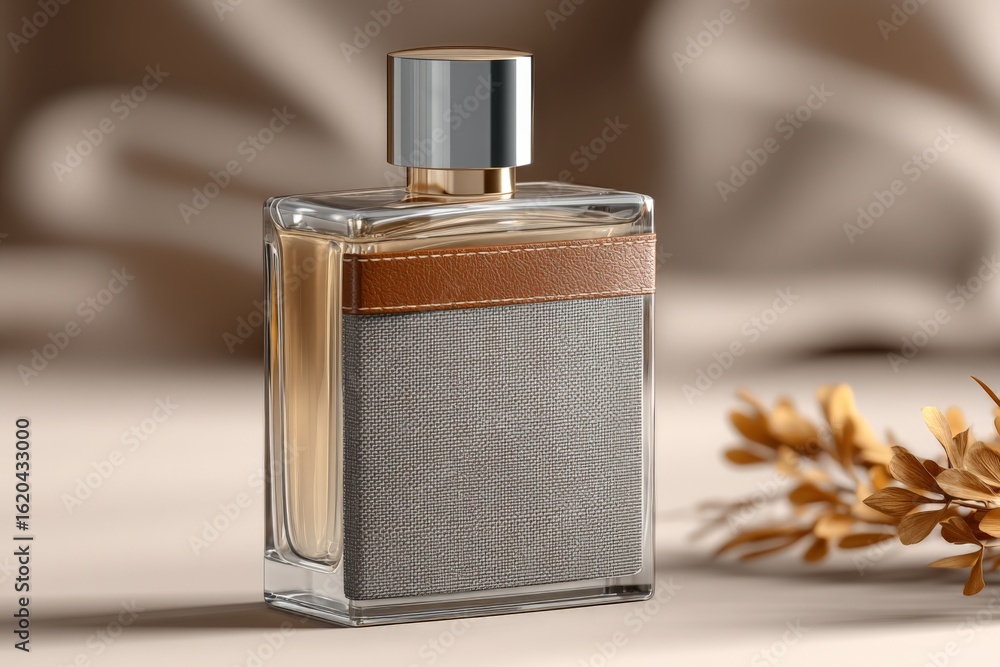 Poster elegant perfume bottle with textured design and soft background showcasing modern aesthetics and cra