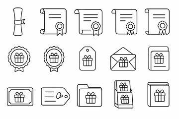 Certificate, award line icon set. diploma, gift outline icons collection for achievements