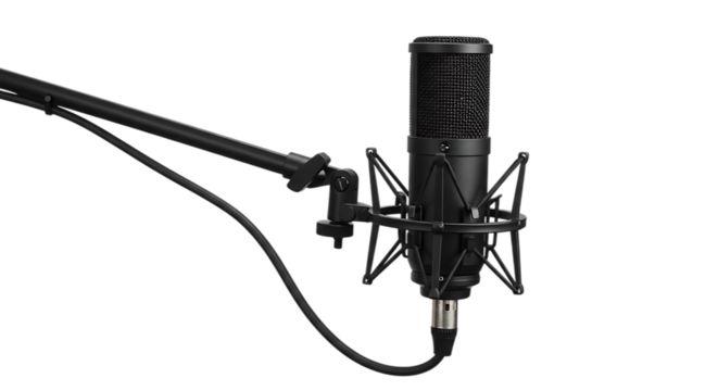 Professional condenser studio microphone isolated on transparent background