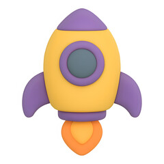 3d rocket launch icon isolated on transparent background. Space travel or mission concept