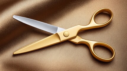 Grand opening ceremony with golden scissors cutting satin ribbon at elegant event venue
