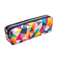 Colorful geometric zipper pencil case isolated on transparent background