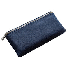 Denim zipper pencil pouch in dark blue isolated on transparent