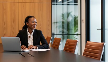 Young businesswoman working on laptop in office