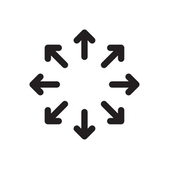 Versatile outward-pointing arrow icons in outline and solid styles, arranged radially to symbolize expansion, multitasking, scalability, full-screen, distribution, and direction control