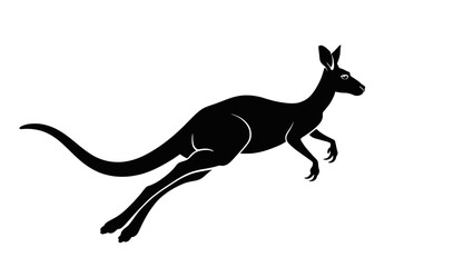 Obraz premium Kangaroo Mid-Hop Silhouette - Dynamic Pose with Extended Tail, Clean Vector Art - EPS, SVG