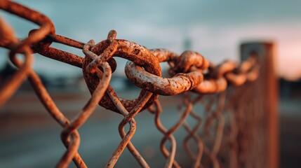 close-up of rusty chain link fence with aged metal texture